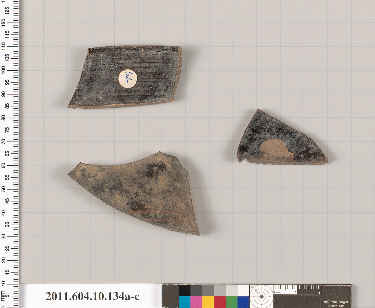 Terracotta fragments of a kylix (drinking cup), Terracotta, Etruscan