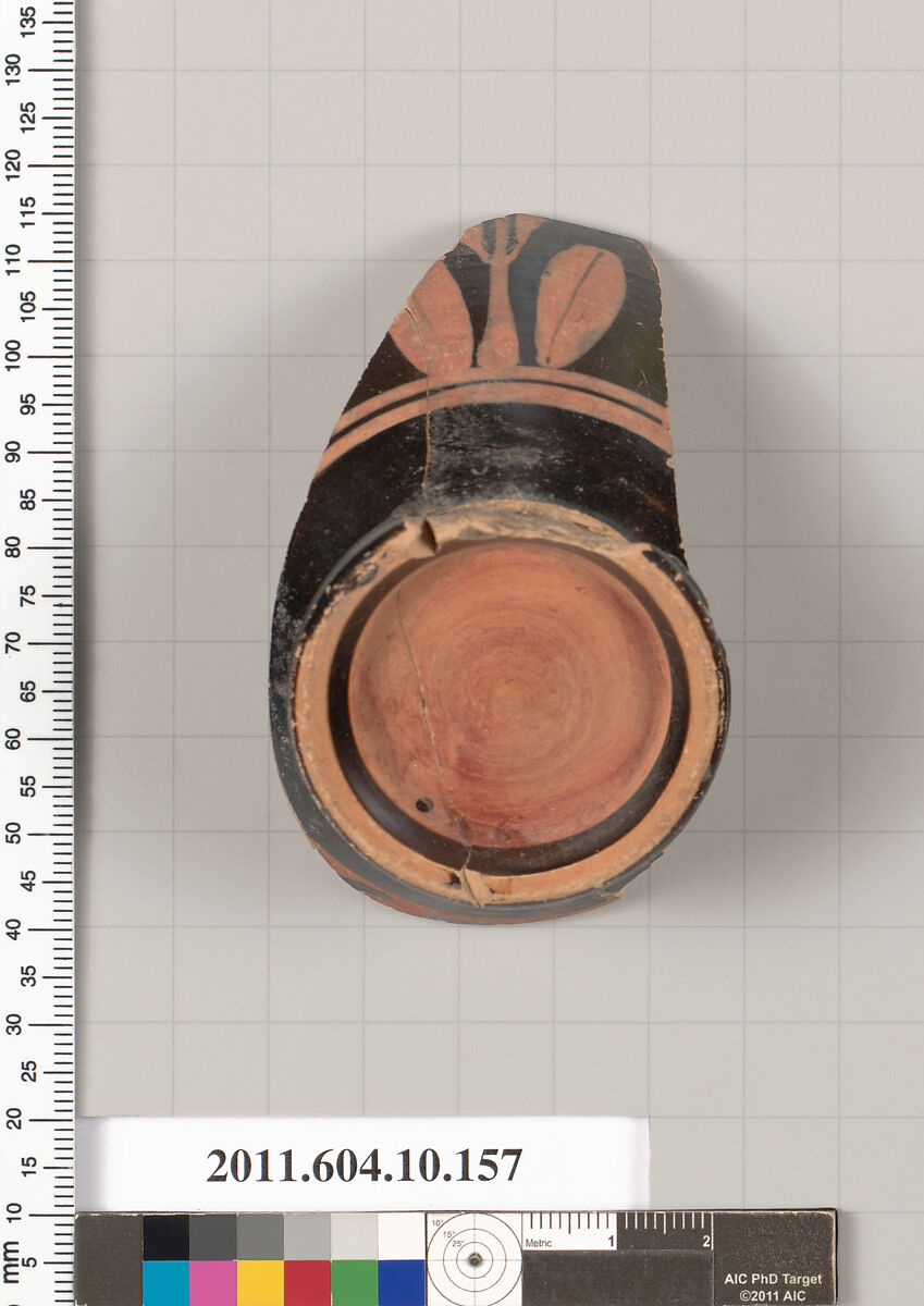 Terracotta fragment of a skyphos (deep drinking cup), Terracotta, Etruscan 