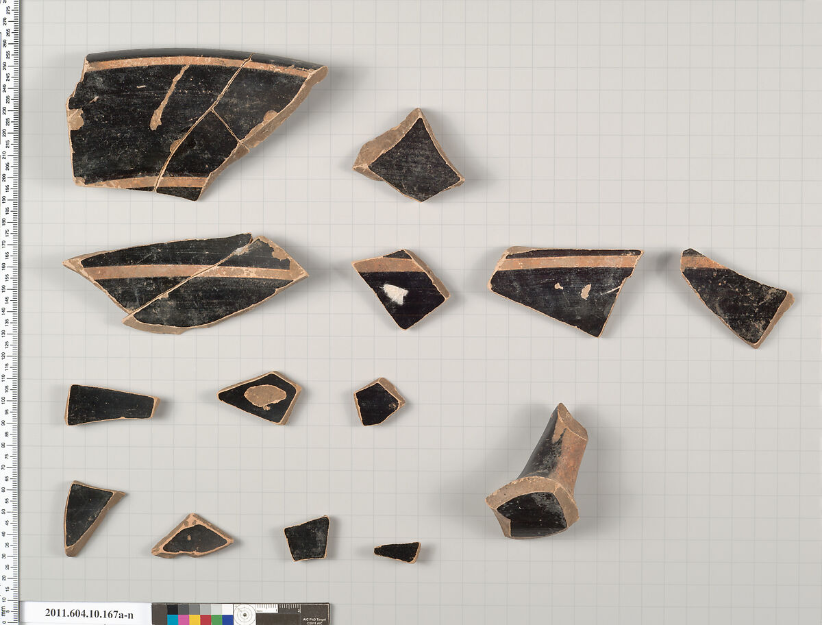 Terracotta fragments of a bell-krater (deep bowl), Terracotta, Etruscan