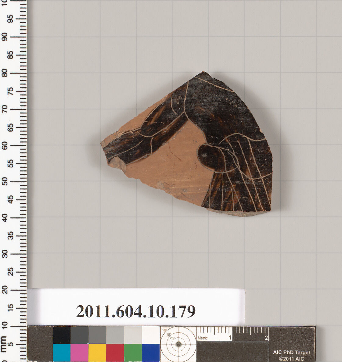 Terracotta fragment of a closed shape, Terracotta, Etruscan 