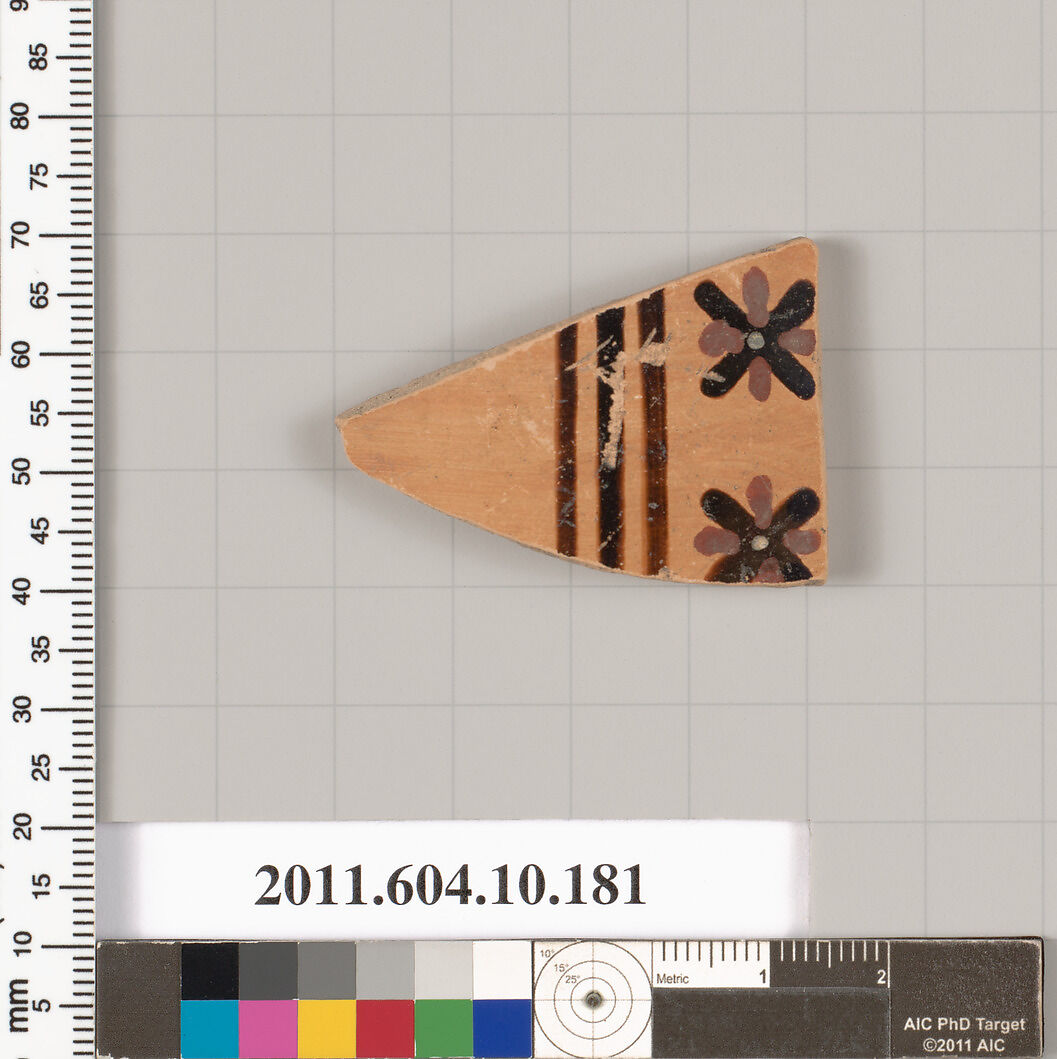 Terracotta fragment of a closed shape, Terracotta, Etruscan 