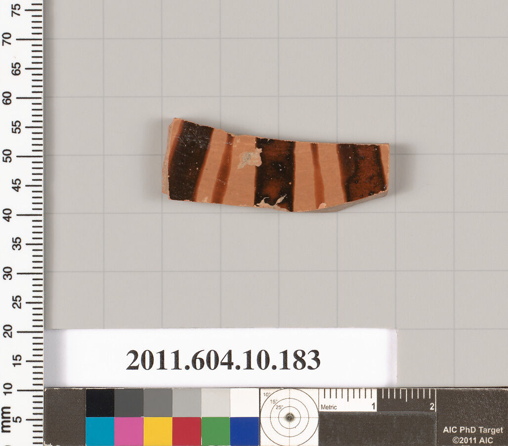 Terracotta fragment of a closed shape, Terracotta, Etruscan 