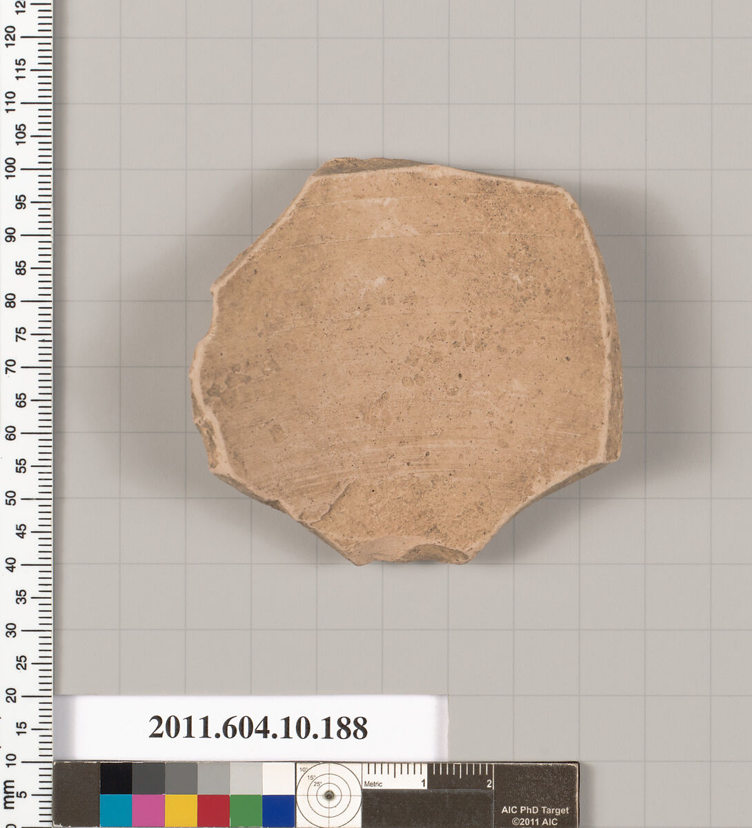 Terracotta fragment of a closed shape, Terracotta, Etruscan