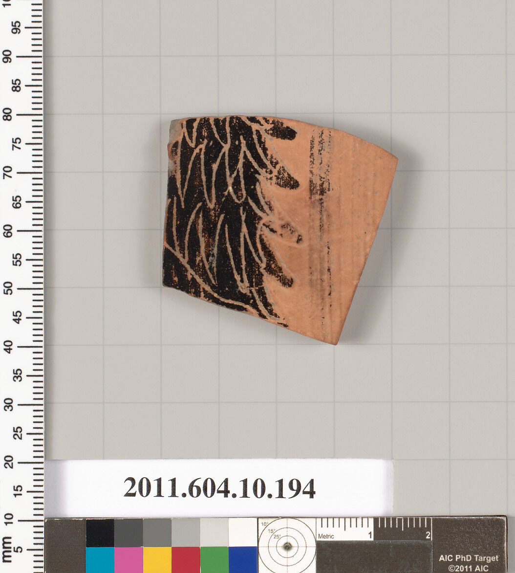 Terracotta fragment from a closed shape, Terracotta, Etruscan 