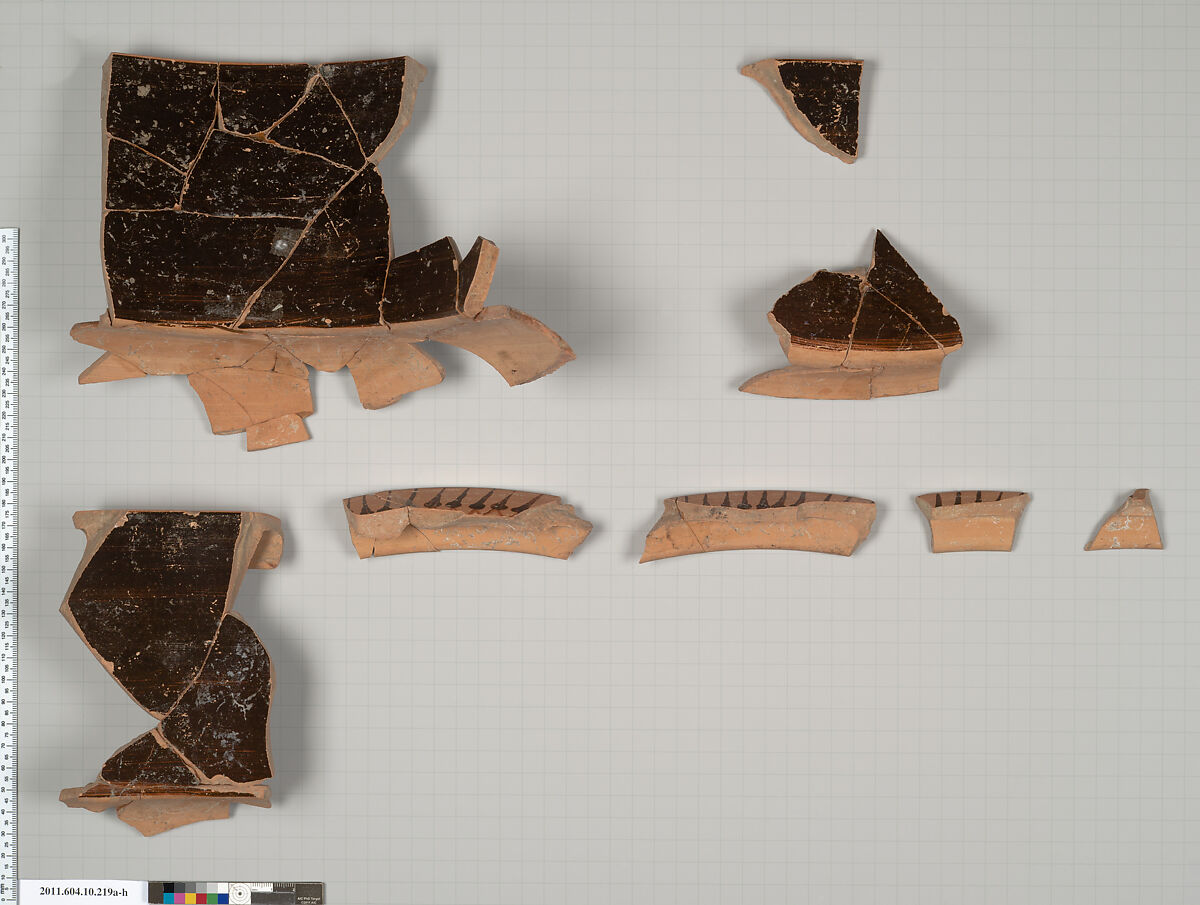 Terracotta fragments of a column-krater (deep bowl), Terracotta, Etruscan
