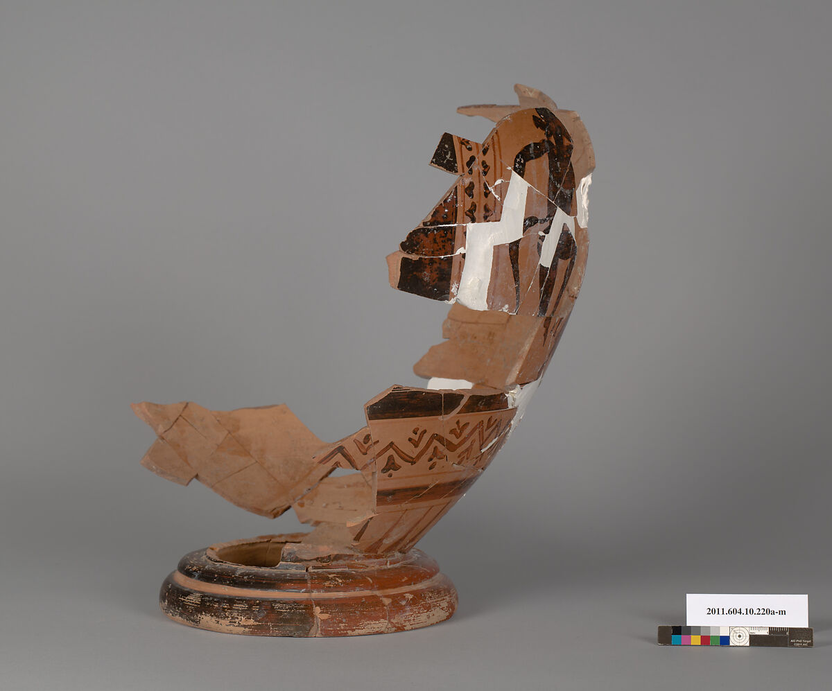 Terracotta fragments of a column-krater (deep bowl), Terracotta, Etruscan