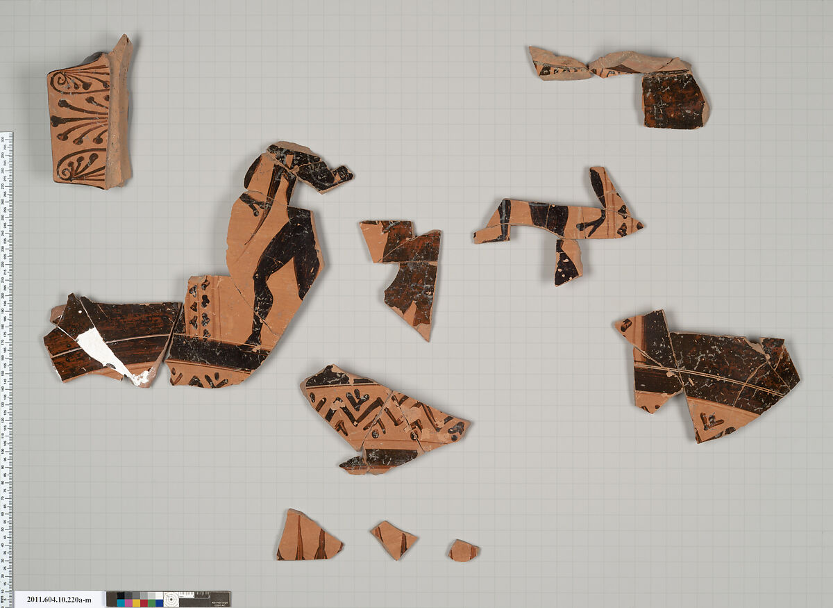 Terracotta fragments of a column-krater (deep bowl), Terracotta, Etruscan