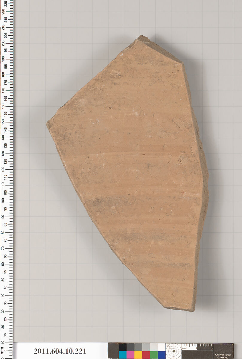 Terracotta fragment of a closed shape, Terracotta, Etruscan