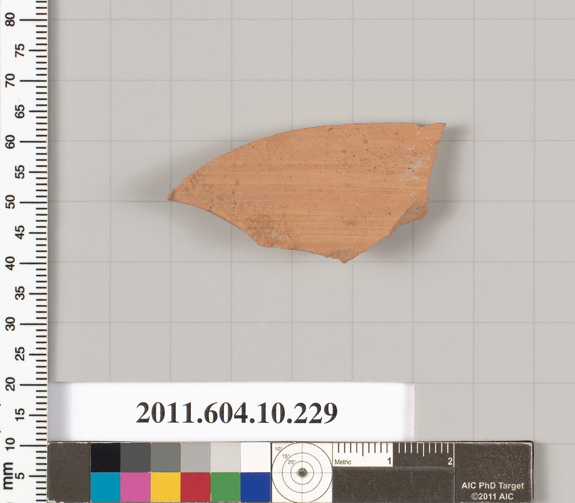 Terracotta fragment of a closed shape, Terracotta, Etruscan