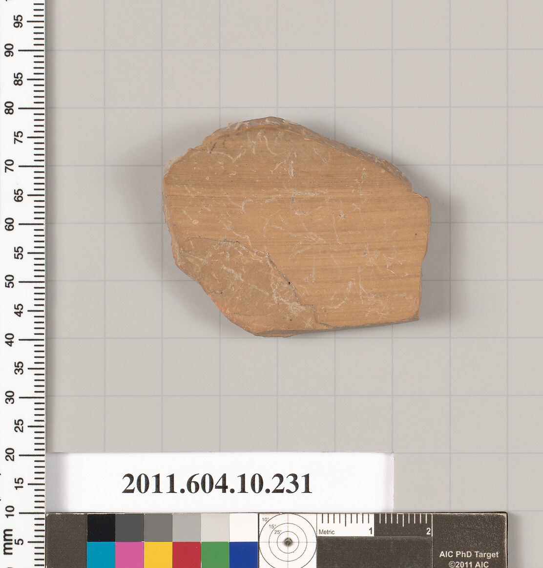 Terracotta fragment of a closed shape, Terracotta, Etruscan
