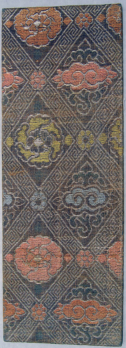 Sutra Cover with Flowers and Lingzhi Fungus in a Diagonal Lattice, Silk, China 