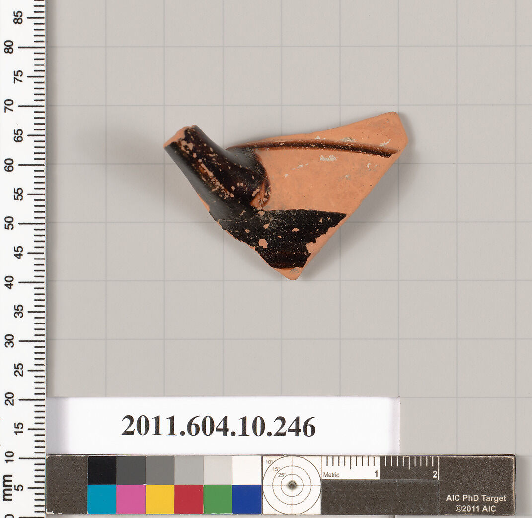 Terracotta fragment of a kylix (drinking cup), Terracotta, Etruscan