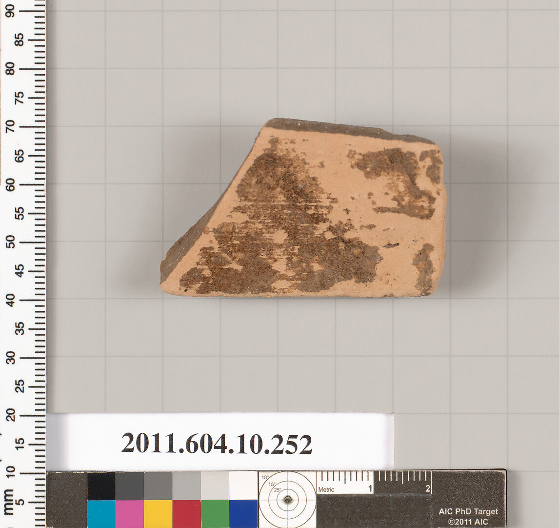 Terracotta fragment of a closed shape, Terracotta, Etruscan