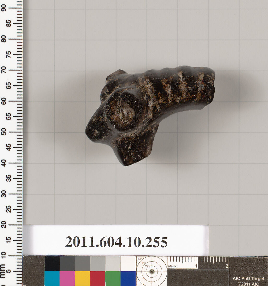 Terracotta fragment of a handle, Terracotta, Etruscan