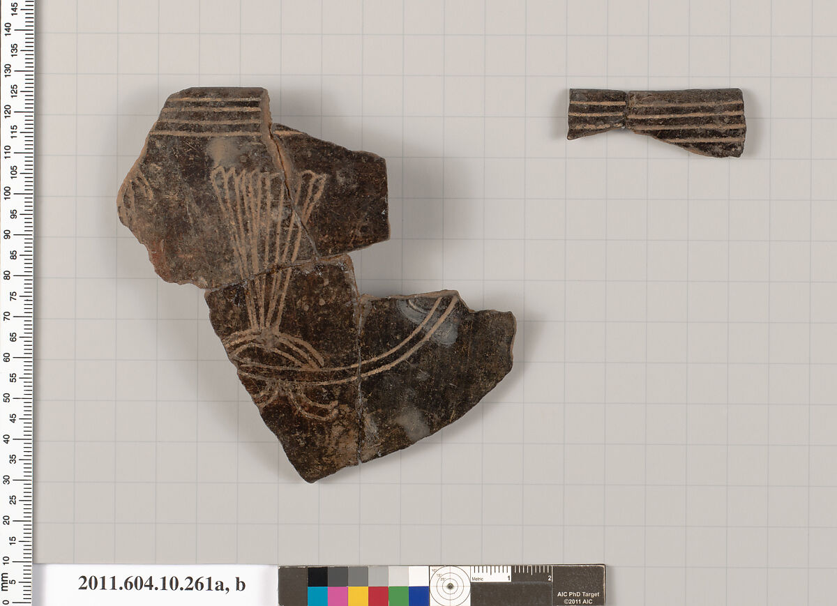 Terracotta fragments of a kantharos (drinking cup with high handles)?, Terracotta, Etruscan 