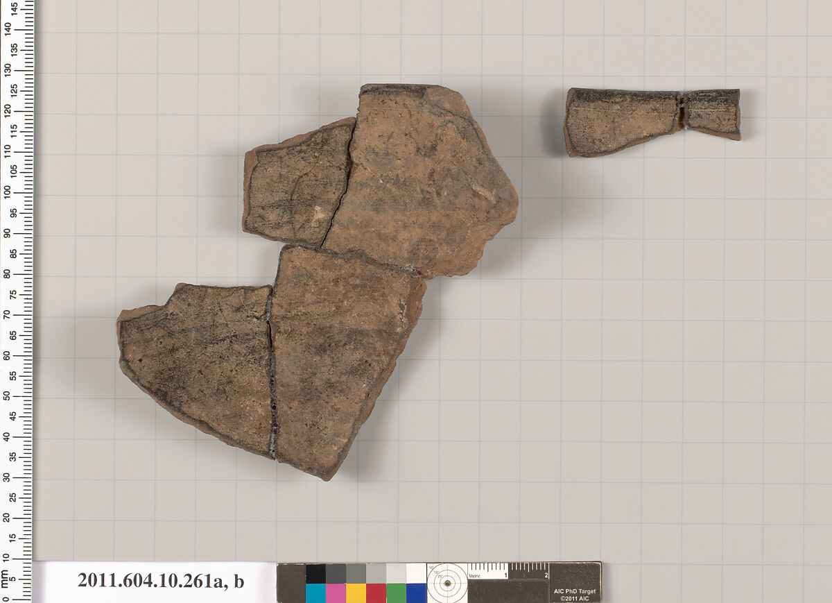 Terracotta fragments of a kantharos (drinking cup with high handles)?, Terracotta, Etruscan