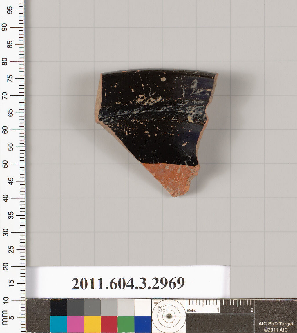 Terracotta fragment of an olpe (jug), Terracotta, Greek, Attic