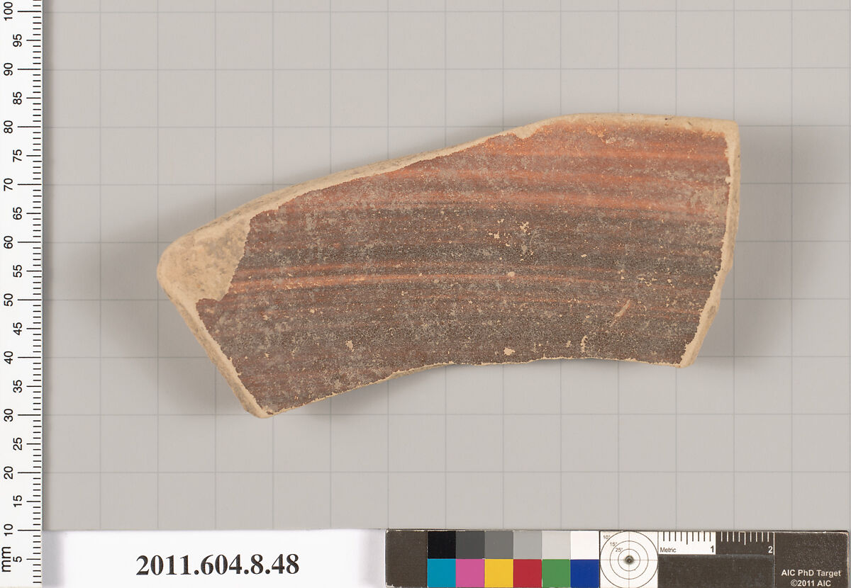 Terracotta fragment of a skyphos (deep drinking cup), Terracotta, Greek, Corinthian