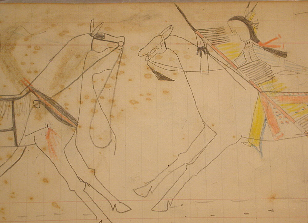 Maffet Ledger: Indian and two horses, Graphite, watercolor, and crayon on paper, Southern and Northern Cheyenne