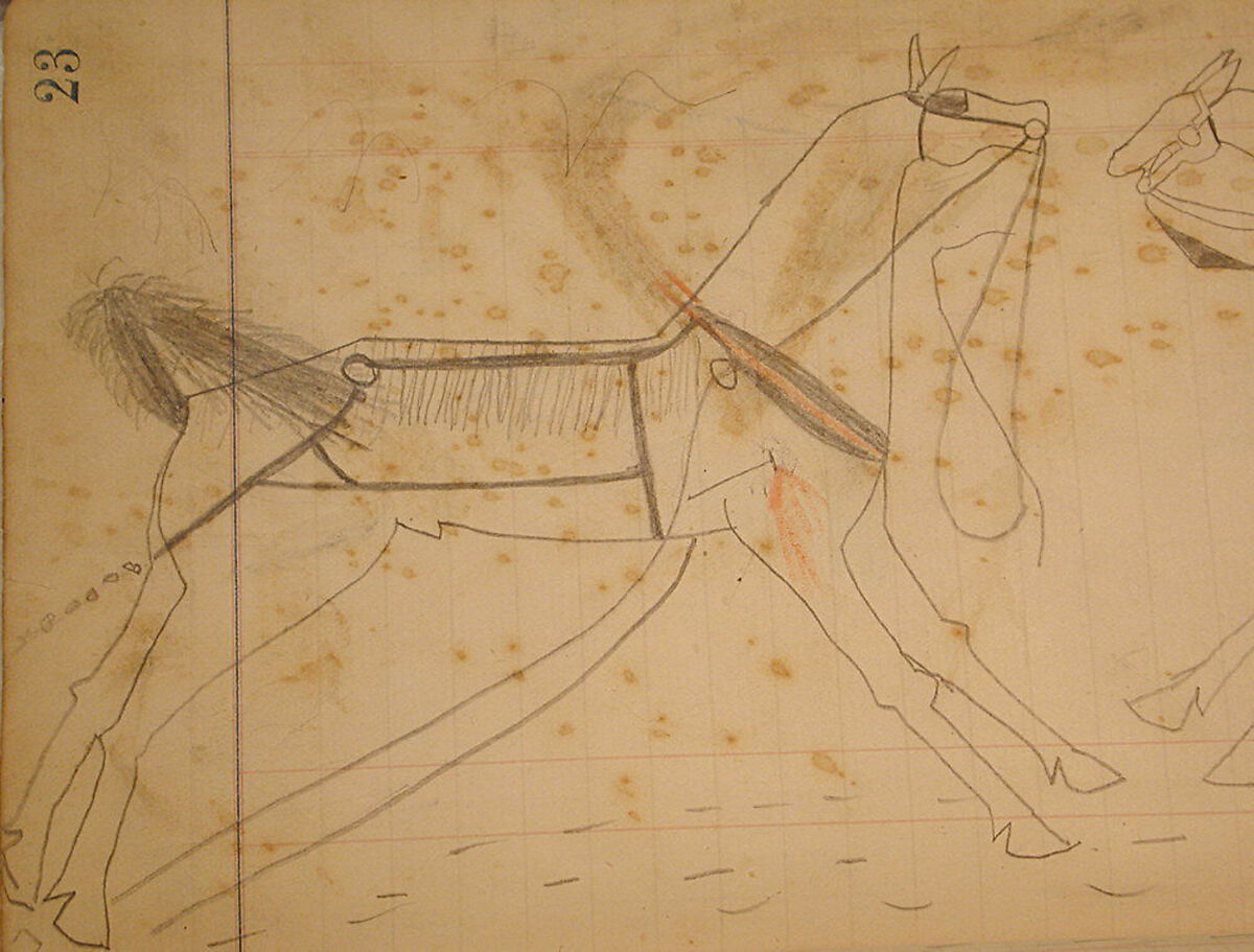 Maffet Ledger: Indian and two horses, Graphite, watercolor, and crayon on paper, Southern and Northern Cheyenne