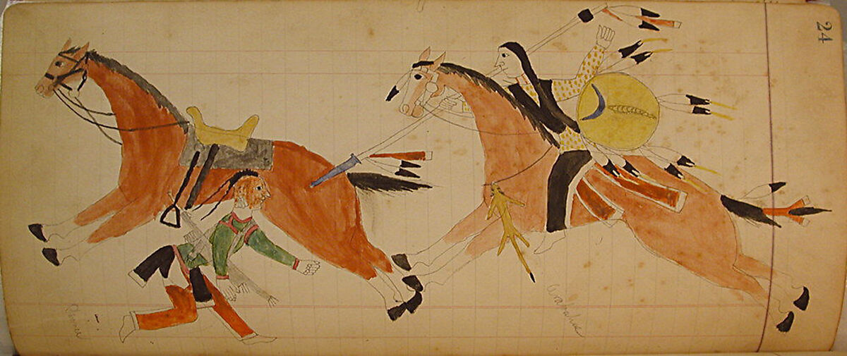Maffet Ledger: Two Indians with horses, Graphite, watercolor, and crayon on paper, Southern and Northern Cheyenne 