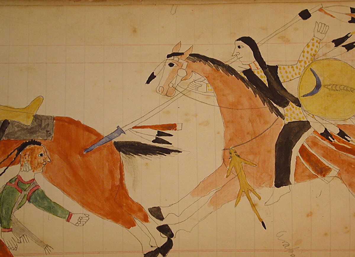 Maffet Ledger: Two Indians with horses, Graphite, watercolor, and crayon on paper, Southern and Northern Cheyenne