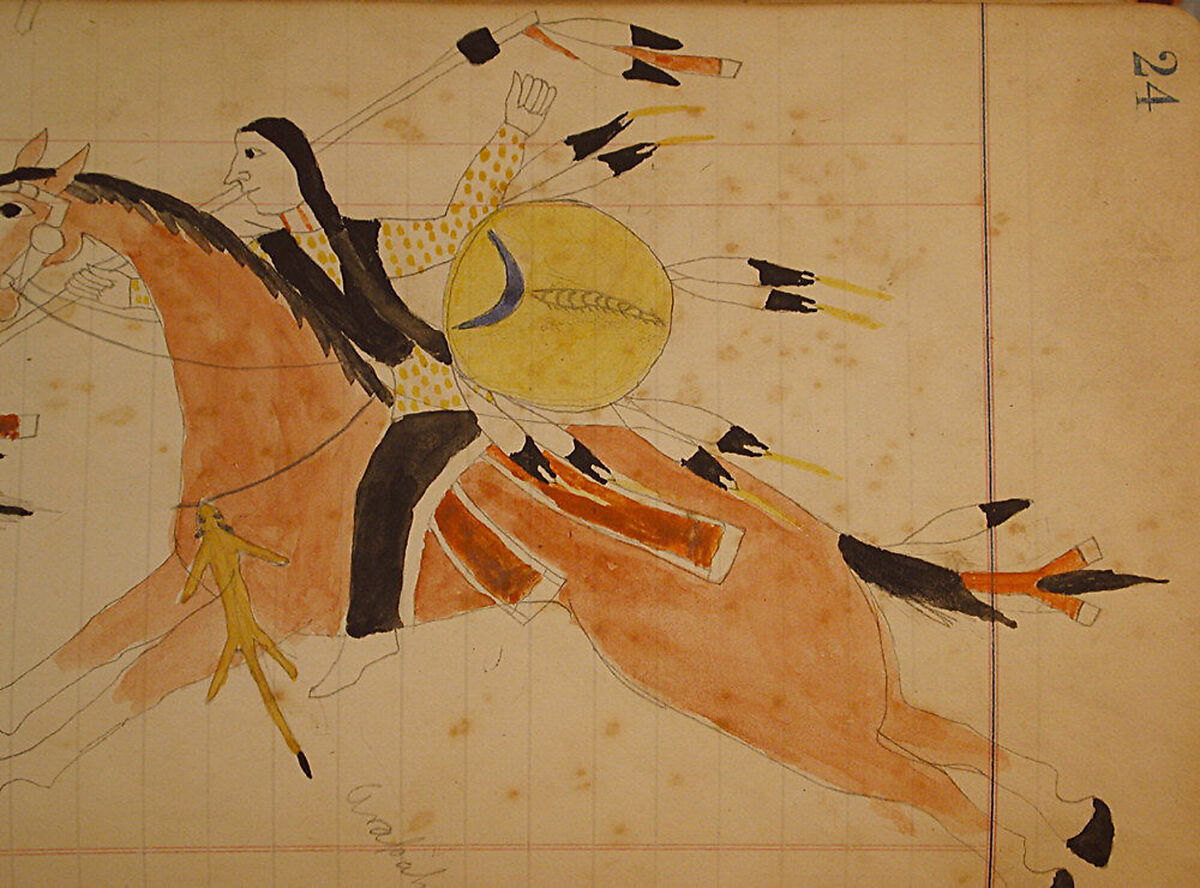 Maffet Ledger: Two Indians with horses, Graphite, watercolor, and crayon on paper, Southern and Northern Cheyenne