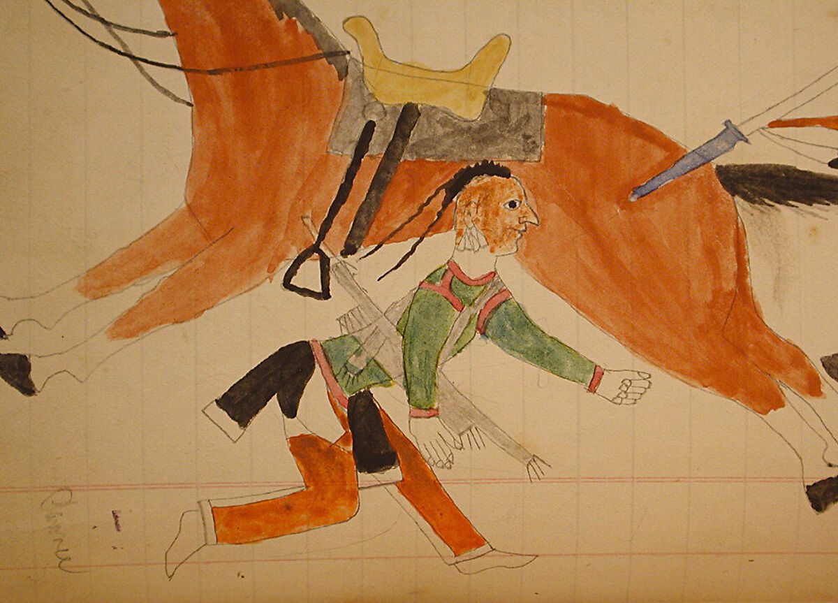 Maffet Ledger: Two Indians with horses, Graphite, watercolor, and crayon on paper, Southern and Northern Cheyenne