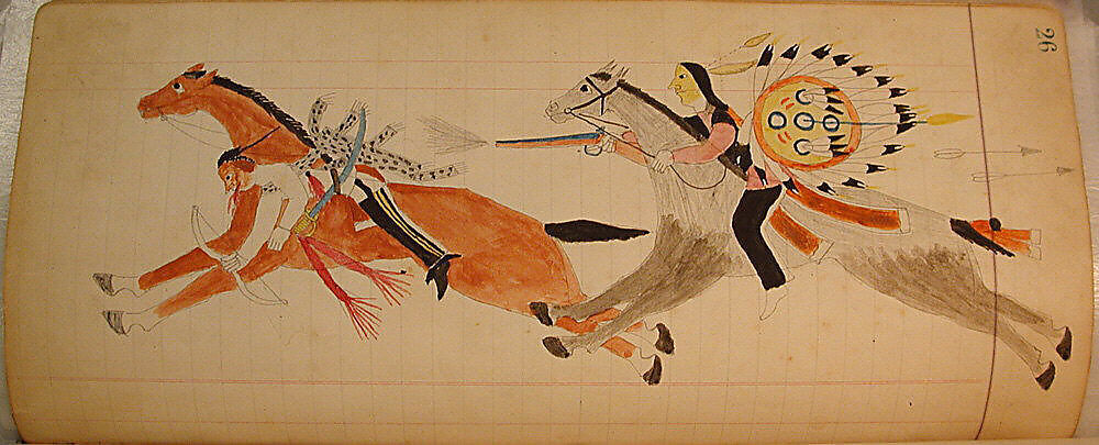 Maffet Ledger: Two Indians on horseback, Graphite, watercolor, and crayon on paper, Southern and Northern Cheyenne 