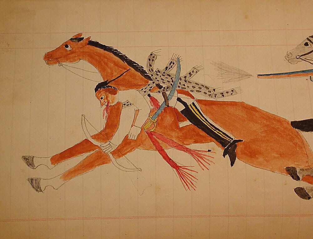 Maffet Ledger: Two Indians on horseback, Graphite, watercolor, and crayon on paper, Southern and Northern Cheyenne