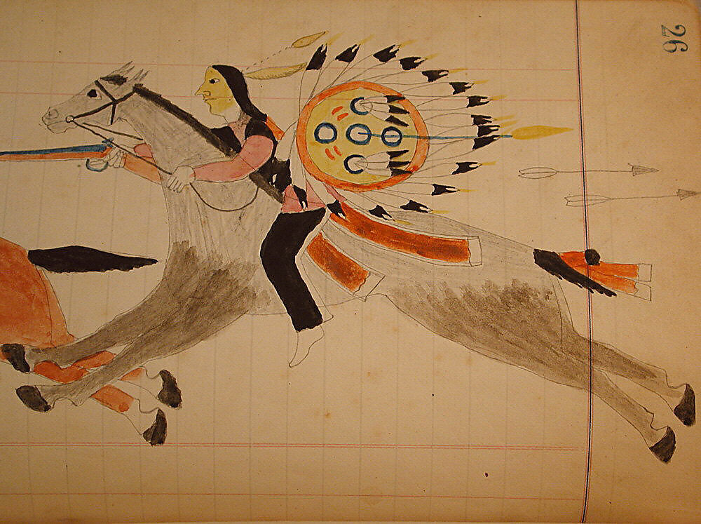 Maffet Ledger: Two Indians on horseback, Graphite, watercolor, and crayon on paper, Southern and Northern Cheyenne