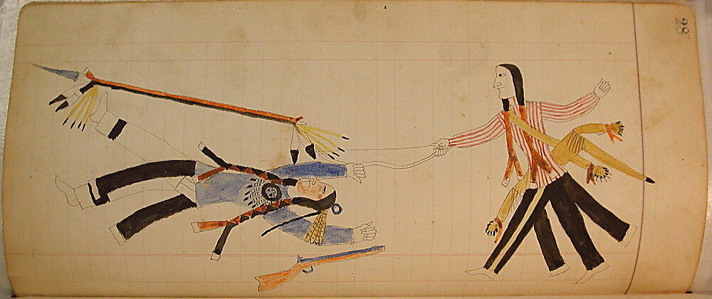 Maffet Ledger: Two indians, multiple legs, Graphite, watercolor, and crayon on paper, Southern and Northern Cheyenne 