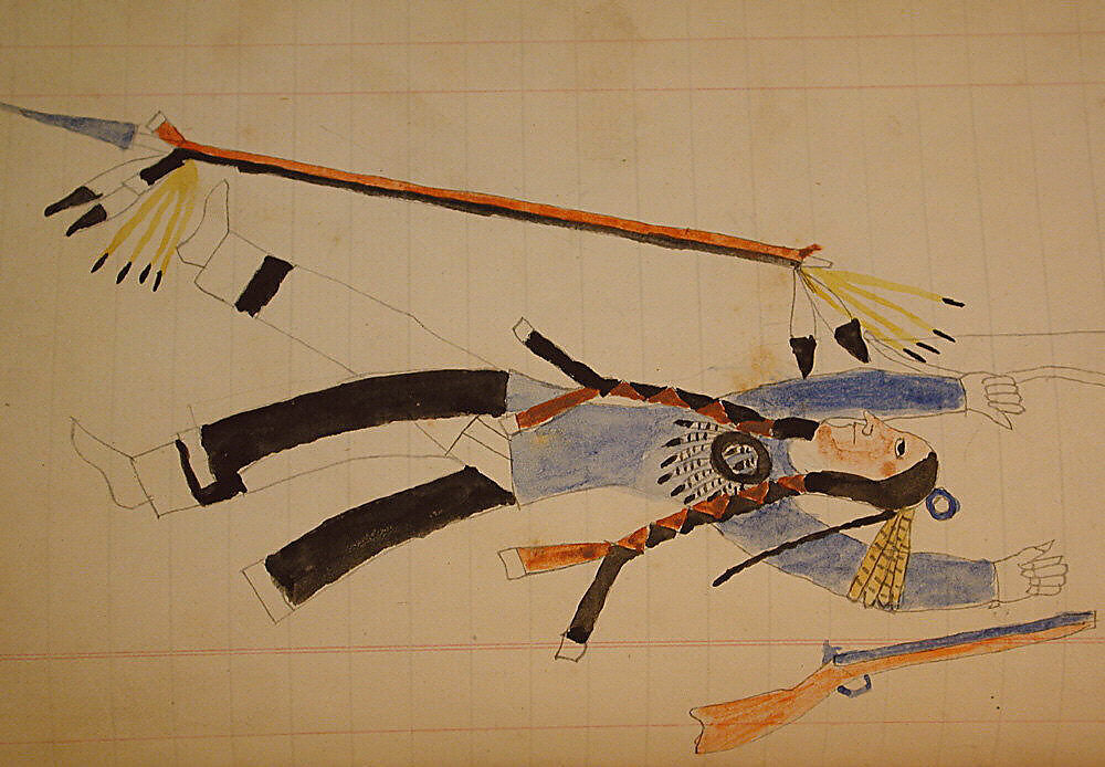 Maffet Ledger: Two indians, multiple legs, Graphite, watercolor, and crayon on paper, Southern and Northern Cheyenne