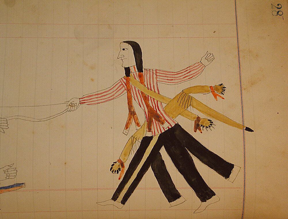 Maffet Ledger: Two indians, multiple legs, Graphite, watercolor, and crayon on paper, Southern and Northern Cheyenne