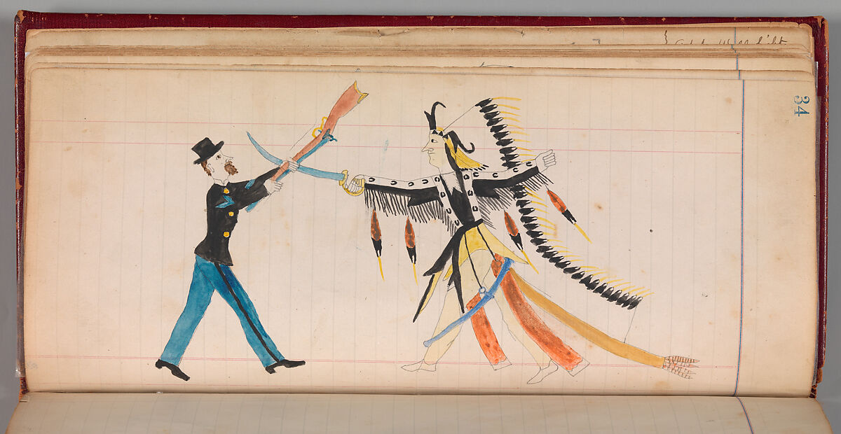 Maffet Ledger: Indian chief and soldier, Graphite, watercolor, and crayon on paper, Southern and Northern Cheyenne 