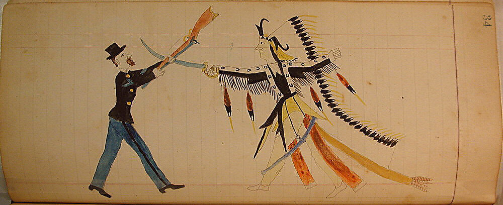 Maffet Ledger: Indian chief and soldier, Graphite, watercolor, and crayon on paper, Southern and Northern Cheyenne