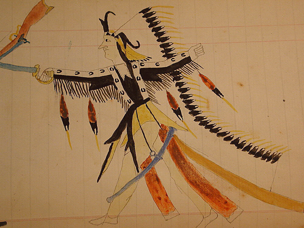 Maffet Ledger: Indian chief and soldier, Graphite, watercolor, and crayon on paper, Southern and Northern Cheyenne