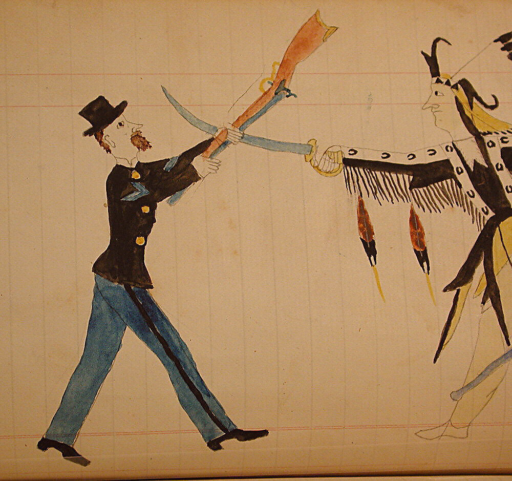 Maffet Ledger: Indian chief and soldier, Graphite, watercolor, and crayon on paper, Southern and Northern Cheyenne