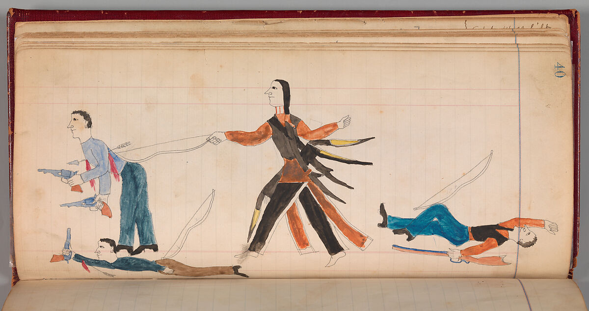 Maffet Ledger: Indian and three white men, Graphite, watercolor, and crayon on paper, Southern and Northern Cheyenne 