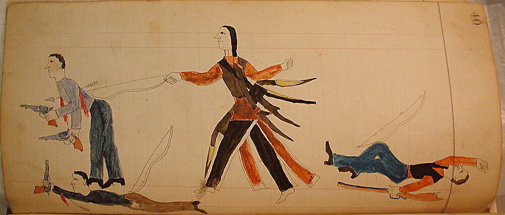 Maffet Ledger: Indian and three white men, Graphite, watercolor, and crayon on paper, Southern and Northern Cheyenne