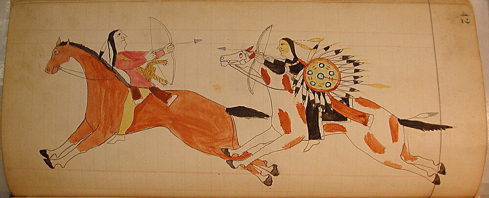 Maffet Ledger: Two Indians on horseback, Graphite, watercolor, and crayon on paper, Southern and Northern Cheyenne 