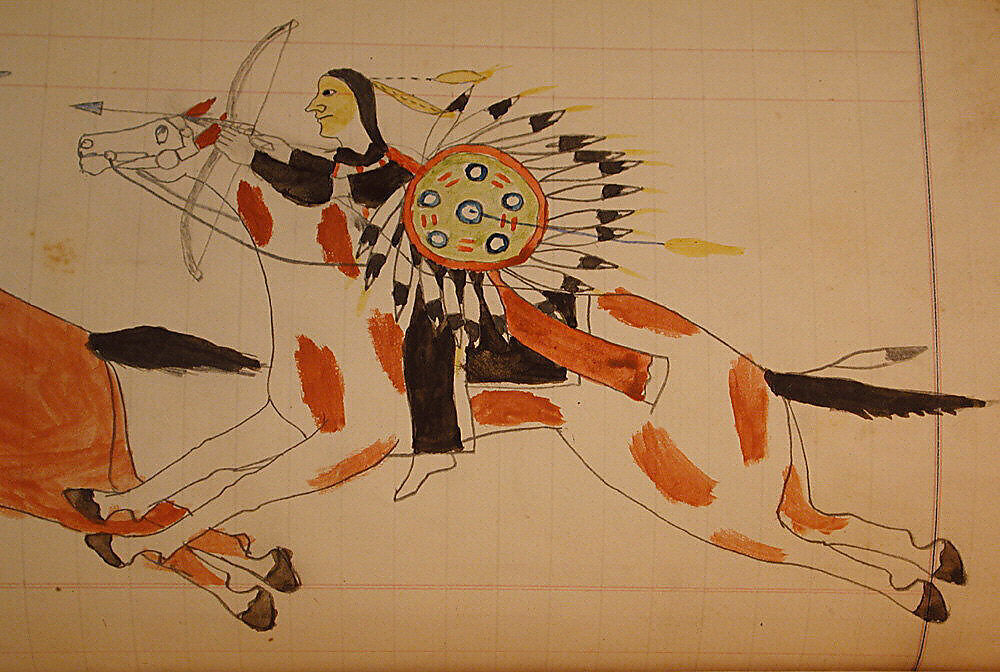 Maffet Ledger: Two Indians on horseback, Graphite, watercolor, and crayon on paper, Southern and Northern Cheyenne