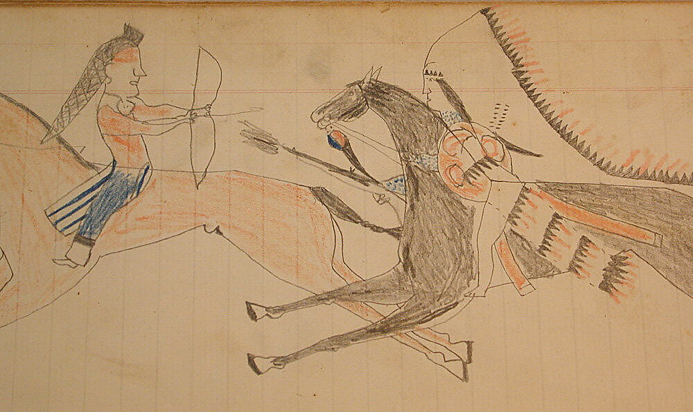 Maffet Ledger: Two Indians on horseback, Graphite, watercolor, and crayon on paper, Southern and Northern Cheyenne