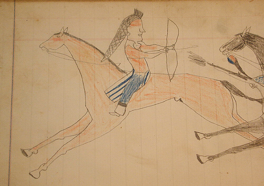 Maffet Ledger: Two Indians on horseback, Graphite, watercolor, and crayon on paper, Southern and Northern Cheyenne