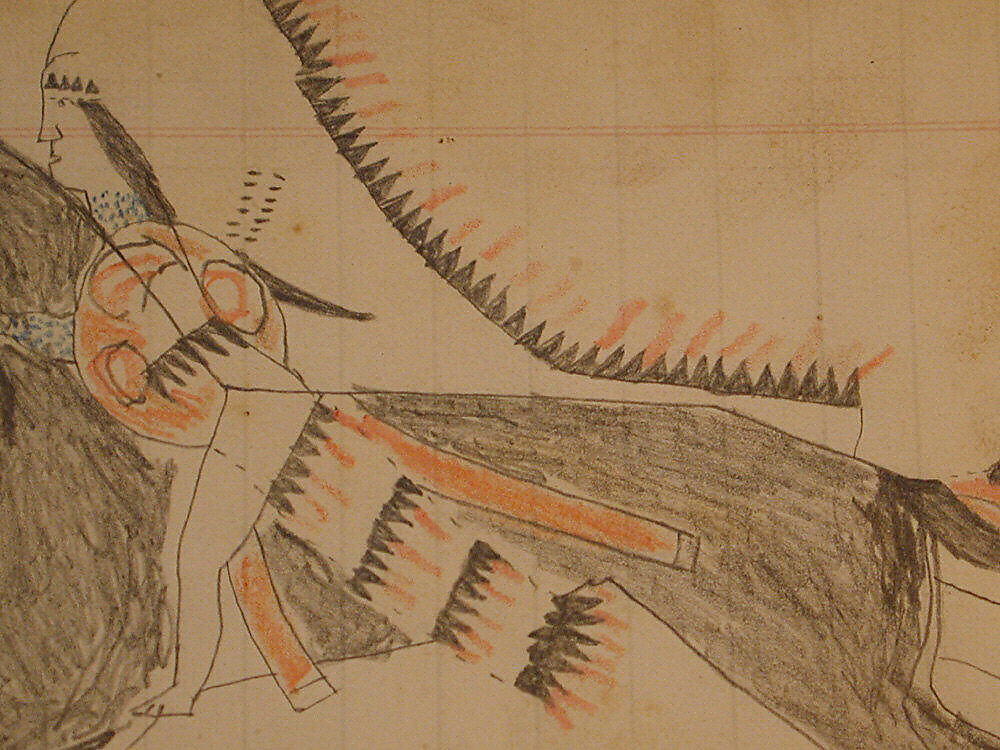 Maffet Ledger: Two Indians on horseback, Graphite, watercolor, and crayon on paper, Southern and Northern Cheyenne