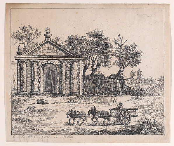 Landscape with Roman Temple and Wagon