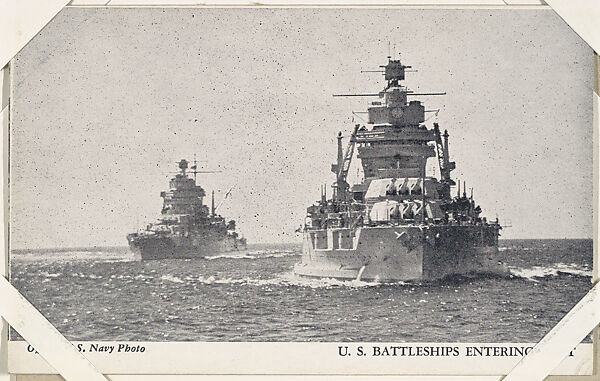 U.S.S. Battleships entering port from Military--Official Photos cards (W615), Commercial photolithograph 