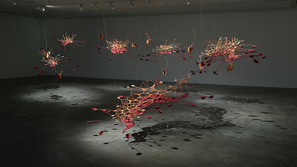 Seven ponds and a few raindrops, Ranjani Shettar (Indian, born Bangalore, 1977), Muslin, stainless steel, tamarind and natural dyes