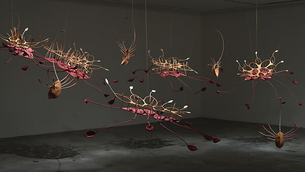 Seven ponds and a few raindrops, Ranjani Shettar (Indian, born Bangalore, 1977), Muslin, stainless steel, tamarind and natural dyes