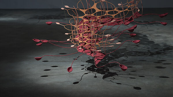 Seven ponds and a few raindrops, Ranjani Shettar (Indian, born Bangalore, 1977), Muslin, stainless steel, tamarind and natural dyes